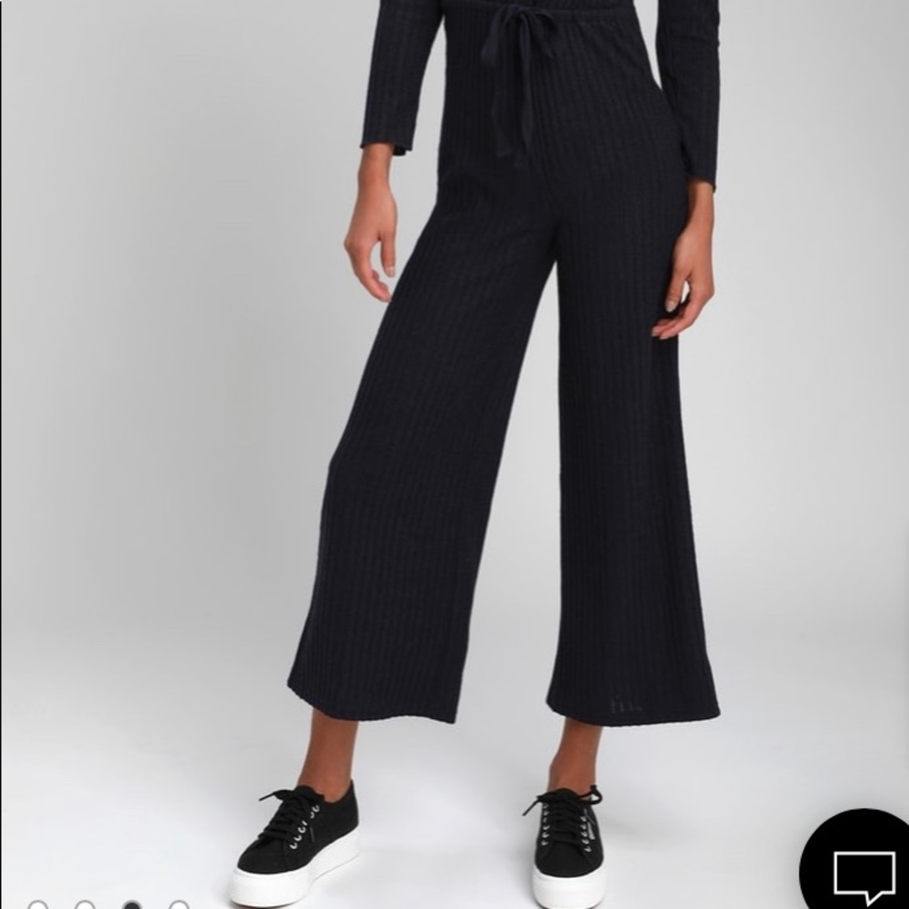 Saylor Navy Blue Ribbed Knit Long Sleeve Jumpsuit - Picture 5 of 8